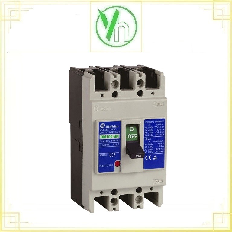 Aptomat MCCB BM 100-STD 3P 15A 30kA SHIHLIN SHIHLIN ELECTRIC BM 100-STD 3P 15A 30kA