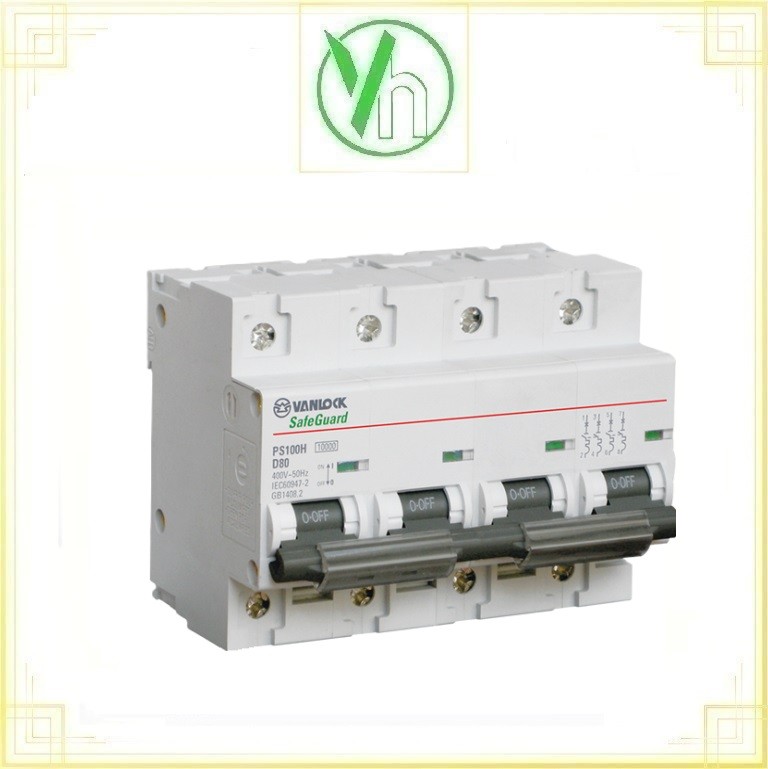 Aptomat cầu dao MCB 4P 80A 10kA PS100H/4/D80 Sino Sino - Vanlock PS100H/4/D80