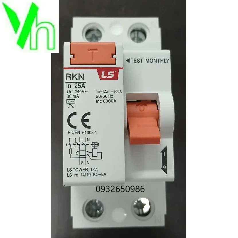 Aptomat RCCB chống rò điện 1P+N 25A 30mA 6kA RKN1PN25A LS ELECTRIC RKN1PN25A