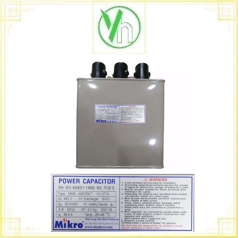 Tụ bù dầu 3P 440V 30Kvar 50Hz MMB-445030KT MIKRO MMB-445030KT