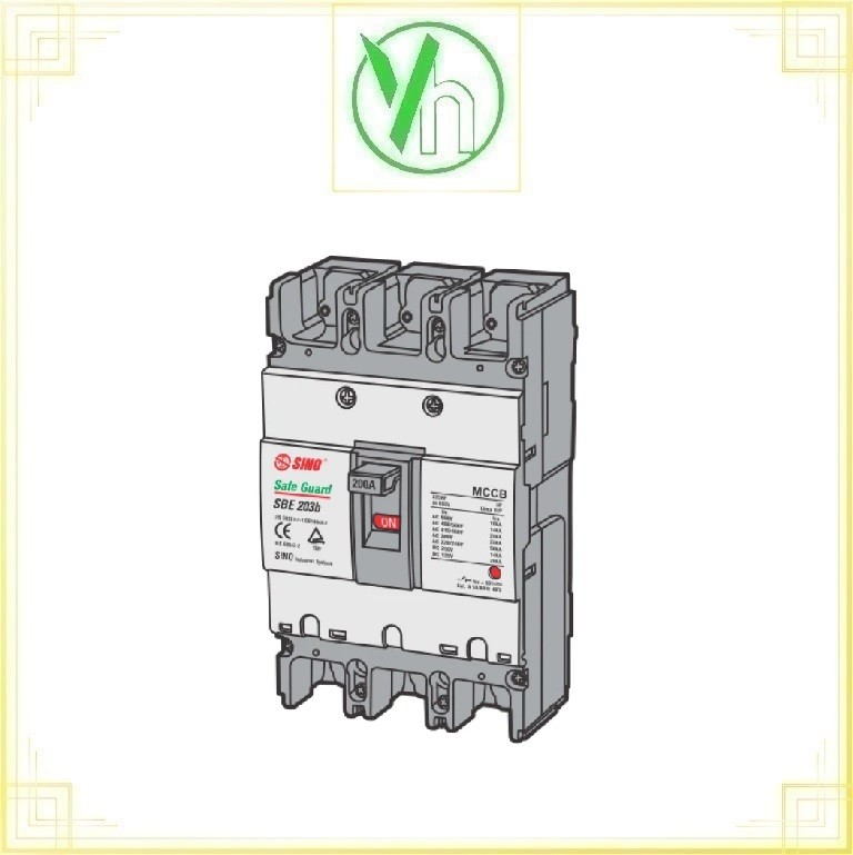 Aptomat MCCB 3P 200A 30kA SBE203b/200 Sino Sino - Vanlock SBE203b/200