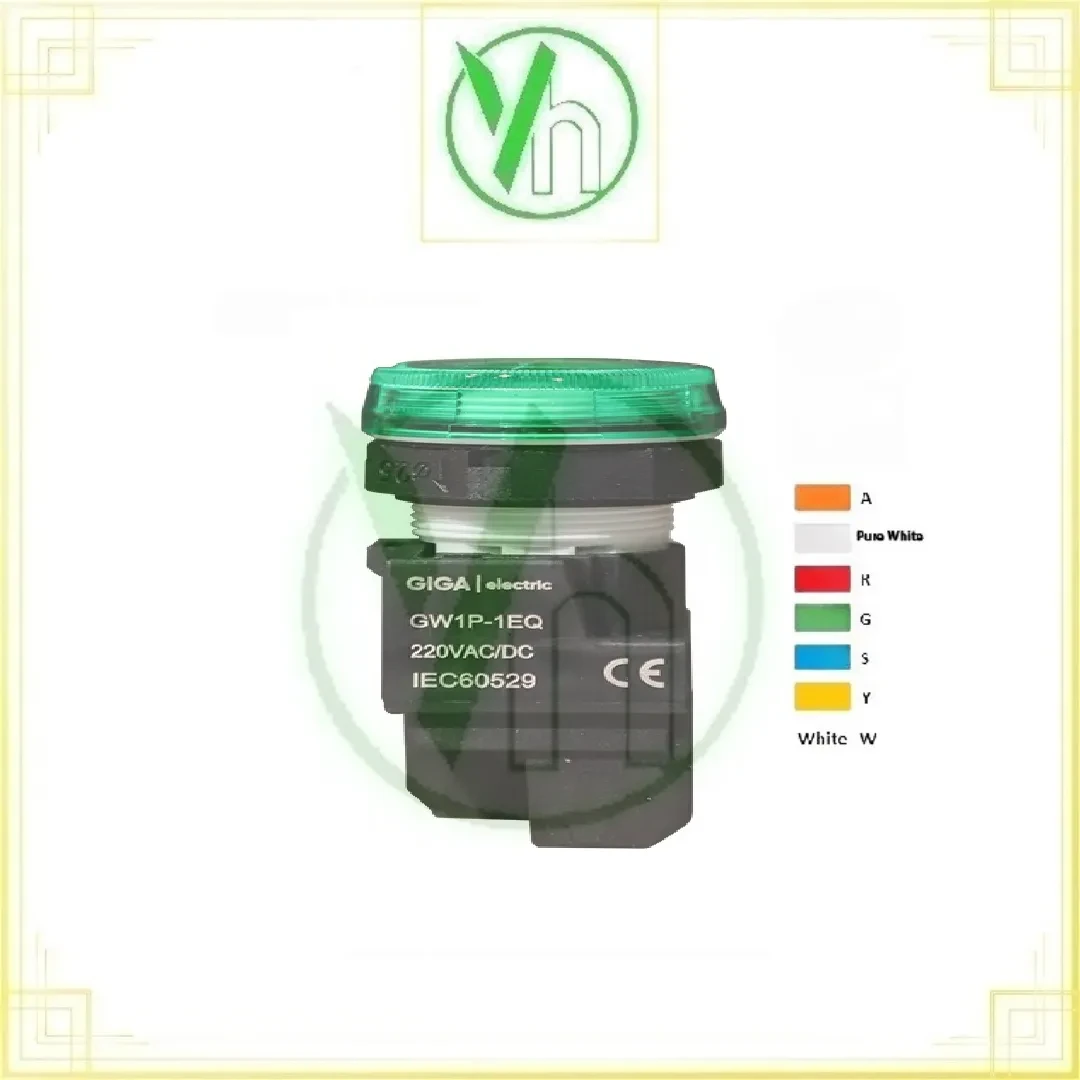Đèn led báo pha phi22 xanh lá cây GW1P-1EQM3G 220VAC Giga Giga electric GW1P-1EQM3G